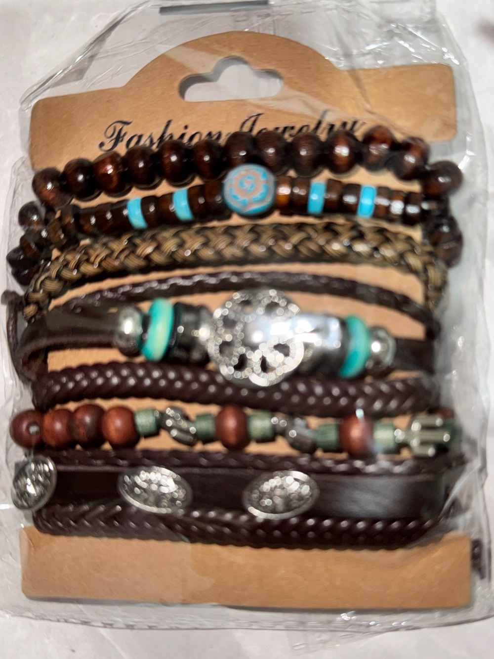 Boho Multi-Strand (6) Turquoise Beaded Bracelet Leather Set - Picture 3 of 6
